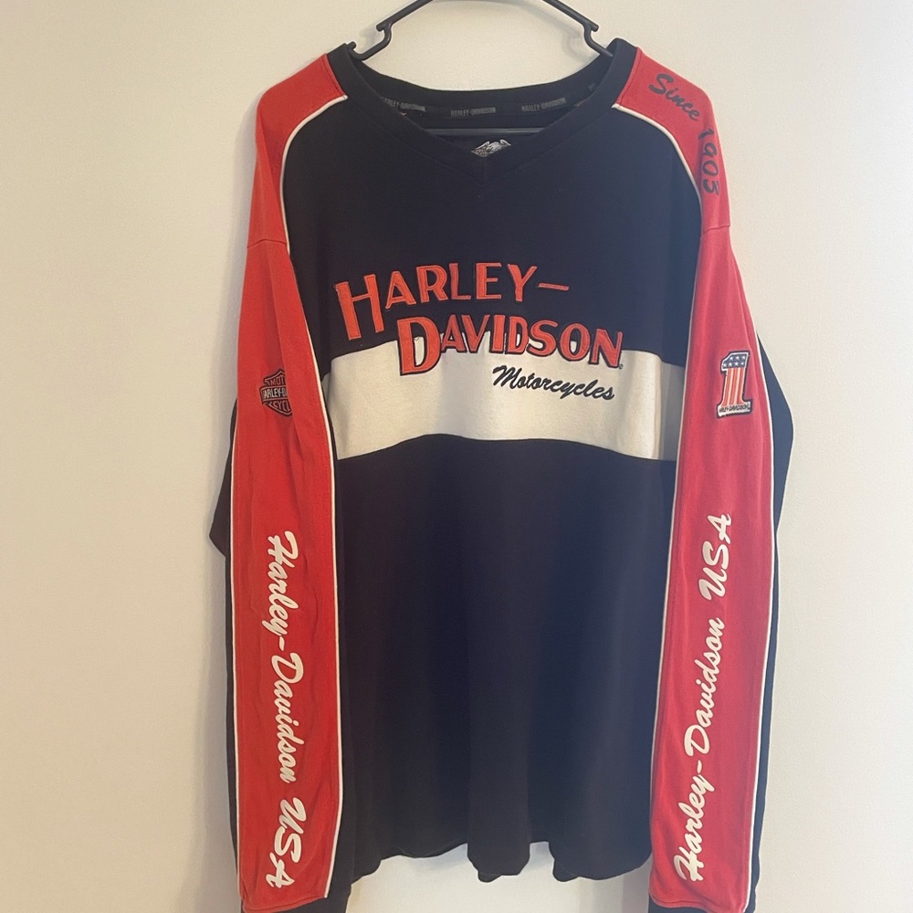 Vintage Harley Davidson color block long sleeve crewneck sweatshirt
